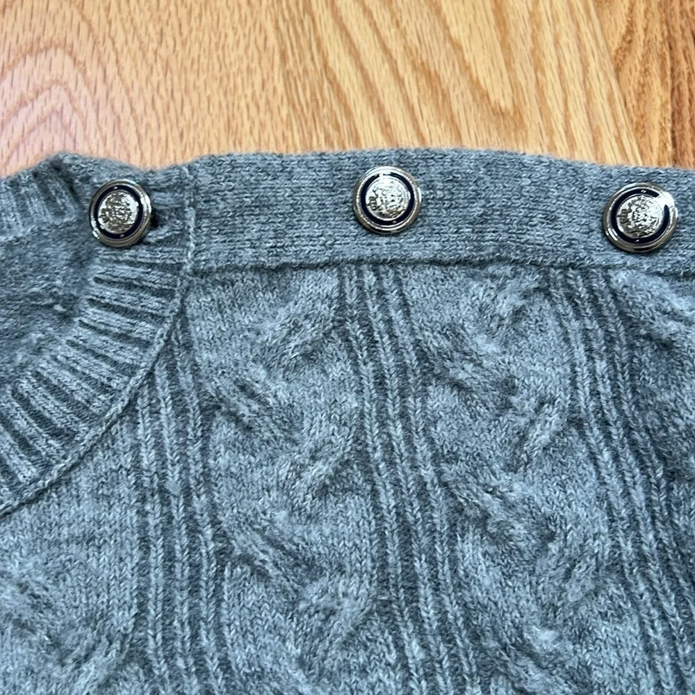 J. Crew grey medium cable knit alpaca wool blend sweater with buttons.